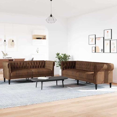 Qnhdfrt Sofa Set 2-TLG Braun 201,5 x 74,5 x 74,5 cm Stoff Modernes Design mit Knopfheftung Bequeme Armlehnen für Wohnzimmer Büro Flur Qnhdfrt Sofa Set 2-TLG Braun 201,5 x 74,5 x 74,5 cm Stoff Modernes Design mit Knopfheftung Bequeme Armlehnen für Wohnzimmer Büro Flur von Qnhdfrt