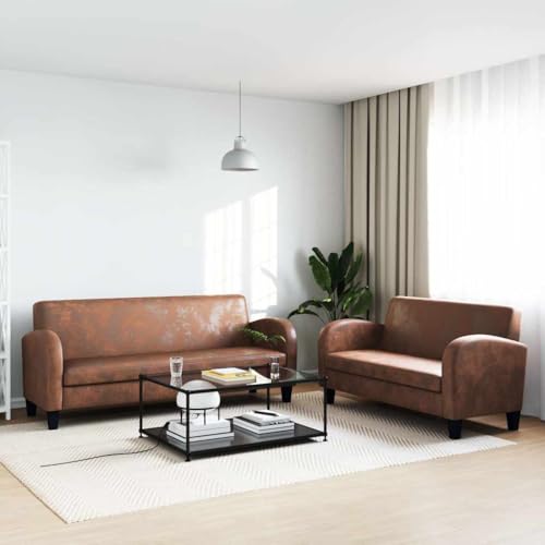 Qnhdfrt Sofa-Set 2-TLG. Kunstleder Wildleder-Optik Braun mit Massivholzrahmen, Bequeme Sitzgruppe für Wohnzimmer, Inklusive 2-Sitzer und 3-Sitzer Couch Qnhdfrt Sofa-Set 2-TLG. Kunstleder Wildleder-Optik Braun mit Massivholzrahmen, Bequeme Sitzgruppe für Wohnzimmer, Inklusive 2-Sitzer und 3-Sitzer Couch von Qnhdfrt