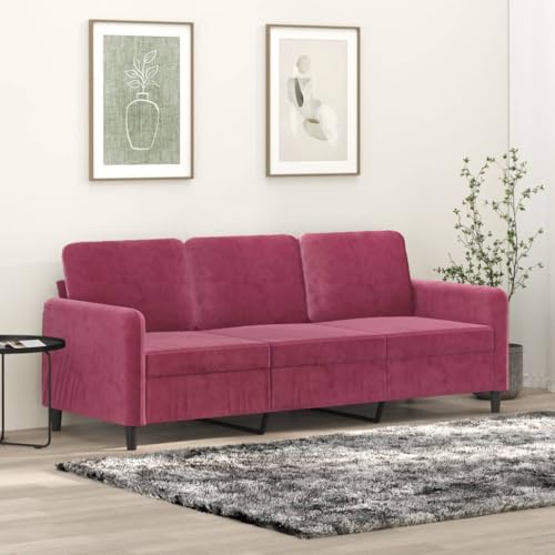 Qnhdfrt Sofa Weinrot Samt 180 cm Dreisitzer mit Metallgestell Bequeme Polstercouch für Wohnzimmer von Qnhdfrt