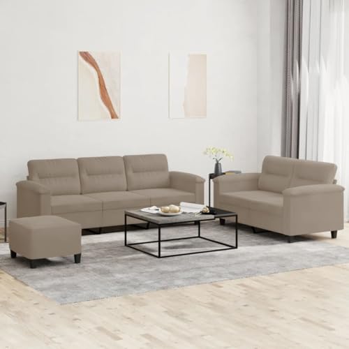 Qnhdfrt Sofagarnitur 3-TLG mit Kissen Taupe Mikrofasergewebe 2-Sitzer und 3-Sitzer Sofa Couch inklusive Fußhocker für Wohnzimmer Balkon von Qnhdfrt