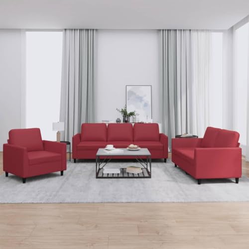 Qnhdfrt Sofagarnitur 3-TLG. Sessel und Sofas in Weinrot Kunstleder für Wohnzimmer mit Kissen Modernes Design Qnhdfrt Sofagarnitur 3-TLG. Sessel und Sofas in Weinrot Kunstleder für Wohnzimmer mit Kissen Modernes Design von Qnhdfrt