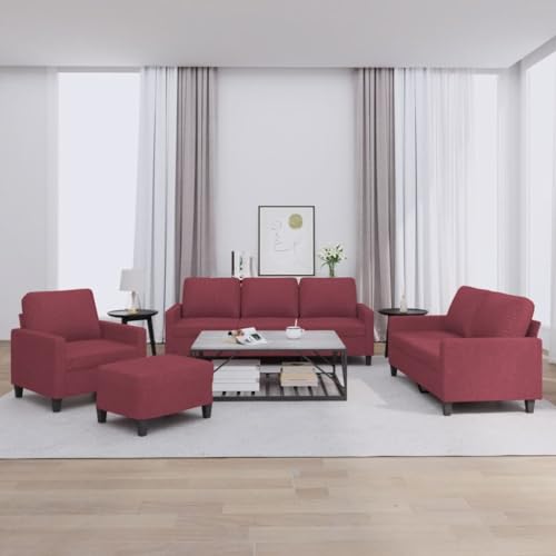 Qnhdfrt Sofagarnitur 4-TLG Set Weinrot Stoff Sessel Couch Sofa Wohnzimmer Balkon mit Fußhocker und Kissen Qnhdfrt Sofagarnitur 4-TLG Set Weinrot Stoff Sessel Couch Sofa Wohnzimmer Balkon mit Fußhocker und Kissen von Qnhdfrt
