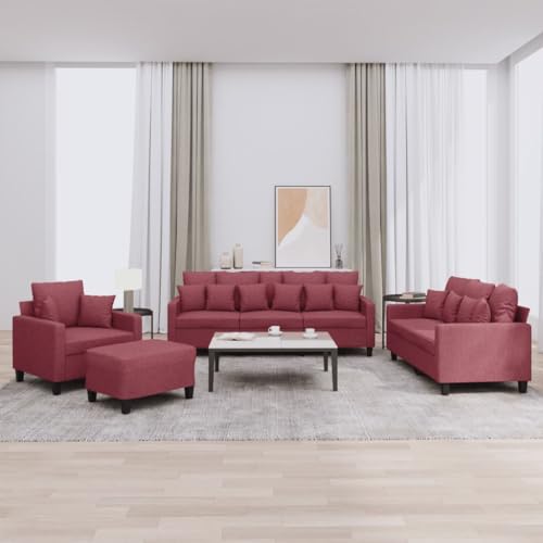 Qnhdfrt Sofagarnitur 4-TLG Weinrot Stoff mit Kissen Bequeme Sitzgruppe Robust für Wohnzimmer inklusive Sessel 2-Sitzer 3-Sitzer und Fußhocker Qnhdfrt Sofagarnitur 4-TLG Weinrot Stoff mit Kissen Bequeme Sitzgruppe Robust für Wohnzimmer inklusive Sessel 2-Sitzer 3-Sitzer und Fußhocker von Qnhdfrt