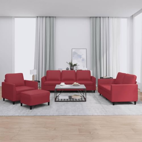 Qnhdfrt Sofagarnitur 4-TLG. Weinrot Kunstleder mit Kissen - Couch Set aus Sessel, Zweisitzer Sofa, Dreisitzer Sofa und Fußhocker für Wohnzimmer, Balkon oder Lounge Qnhdfrt Sofagarnitur 4-TLG. Weinrot Kunstleder mit Kissen - Couch Set aus Sessel, Zweisitzer Sofa, Dreisitzer Sofa und Fußhocker für Wohnzimmer, Balkon oder Lounge von Qnhdfrt