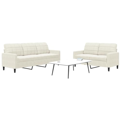 Qnhdfrt Sofagarnitur Creme Samt mit Kissen - 2-Sitzer und 3-Sitzer Sofa Set für Wohnzimmer - Bequemes Design mit Robuster Metallkonstruktion von Qnhdfrt