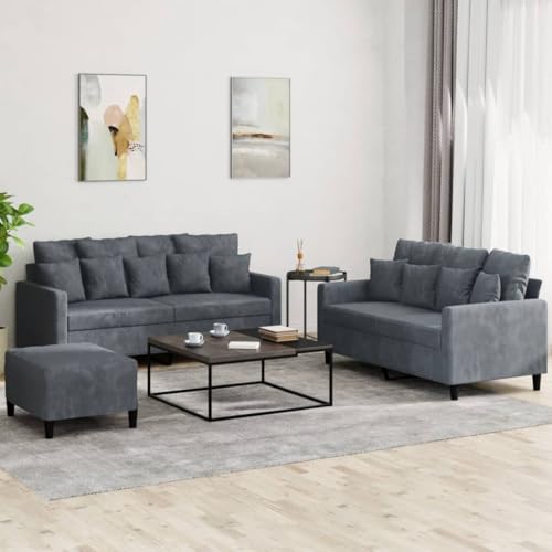 Qnhdfrt Sofagarnitur Dunkelgrau Samt mit 2 Sofas und Hocker von Qnhdfrt