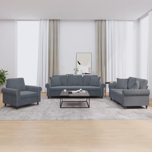 Qnhdfrt Sofagarnitur Dunkelgrau Samt mit Kissen – 3-teilig Set inkl. Sessel, 2-Sitzer und 3-Sitzer Couch für Wohnzimmer und Lounge – Weicher Stoff, Robustes Metallgestell Qnhdfrt Sofagarnitur Dunkelgrau Samt mit Kissen – 3-teilig Set inkl. Sessel, 2-Sitzer und 3-Sitzer Couch für Wohnzimmer und Lounge – Weicher Stoff, Robustes Metallgestell von Qnhdfrt