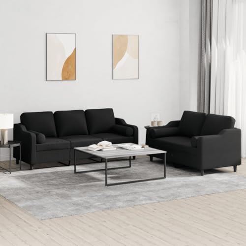 Qnhdfrt Sofagarnitur Schwarz 2-TLG. mit Kissen - 2-Sitzer und 3-Sitzer Sofa Set aus strapazierfähigem Stoff für Wohnzimmer oder Balkon Qnhdfrt Sofagarnitur Schwarz 2-TLG. mit Kissen - 2-Sitzer und 3-Sitzer Sofa Set aus strapazierfähigem Stoff für Wohnzimmer oder Balkon von Qnhdfrt