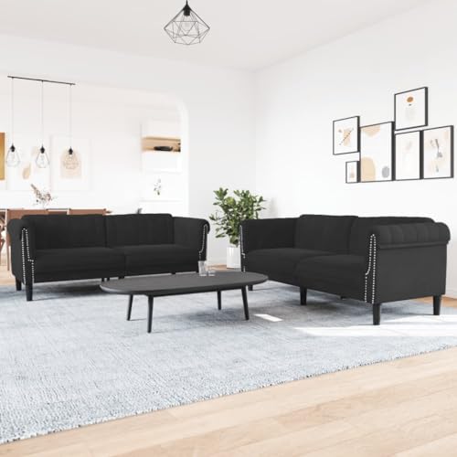 Qnhdfrt Sofagarnitur Schwarz Samt 2-TLG. Set mit 2-Sitzer und 3-Sitzer Sofa Couch für Wohnzimmer Modernes Design Weicher Stoff und Stabile Beine von Qnhdfrt