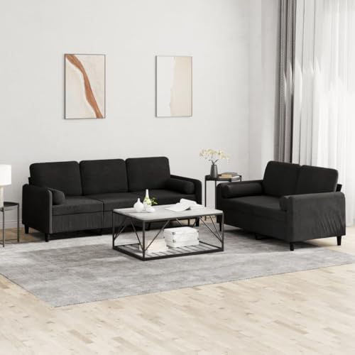 Qnhdfrt Sofagarnitur Schwarz Samt 2-TLG. mit Kissen: 2-Sitzer und 3-Sitzer Couch Set fürs Wohnzimmer, weicher Stoff, Robustes Metallgestell, Bequeme Polsterung Qnhdfrt Sofagarnitur Schwarz Samt 2-TLG. mit Kissen: 2-Sitzer und 3-Sitzer Couch Set fürs Wohnzimmer, weicher Stoff, Robustes Metallgestell, Bequeme Polsterung von Qnhdfrt