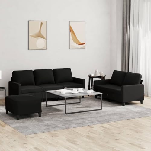 Qnhdfrt Sofagarnitur Schwarz Stoff 2-Sitzer und 3-Sitzer mit Fußhocker Robust und Bequem für Wohnzimmer Lounge oder Esszimmer von Qnhdfrt