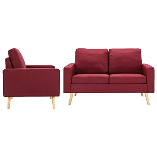 Qnhdfrt Sofagarnitur Stoff Set 2-TLG. in Weinrot – Sessel und 2-Sitzer Sofa mit weichen Polsterkissen für Wohnzimmer Lounge oder Balkon von Qnhdfrt