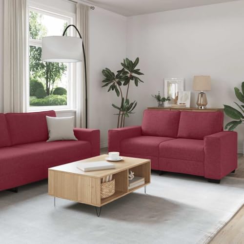 Qnhdfrt Sofagarnitur Weinrot Stoff 2-TLG. Set mit Zweisitzer und Dreisitzer für Wohnzimmer Lounge oder Büro von Qnhdfrt