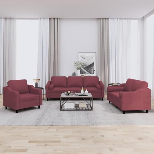 Qnhdfrt Sofagarnitur mit Kissen Weinrot Stoff - 3-TLG Set inklusive Sessel, 2-Sitzer Sofa und 3-Sitzer Sofa mit Robustem Metallgestell - Bequeme Polsterung für Wohnzimmer und Sitzecke Qnhdfrt Sofagarnitur mit Kissen Weinrot Stoff - 3-TLG Set inklusive Sessel, 2-Sitzer Sofa und 3-Sitzer Sofa mit Robustem Metallgestell - Bequeme Polsterung für Wohnzimmer und Sitzecke von Qnhdfrt