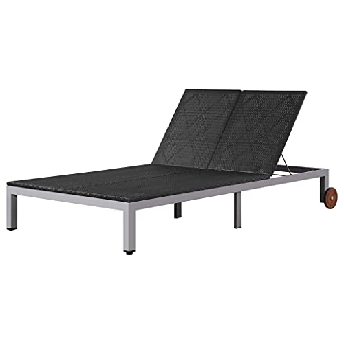 Qnhdfrt Sonnenliege 2 Personen Poly Rattan Schwarz 207x130x88 cm verstellbare Rückenlehne pulverbeschichteter Stahlrahmen mit Rollen Robustes Material für Balkon Garten Terrasse oder Strand von Qnhdfrt