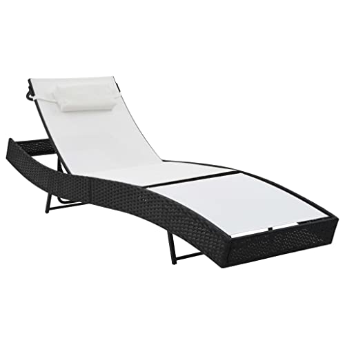 Qnhdfrt Sonnenliege Gartenliege Strandliege PE-Rattan Schwarz Weiß 4-Fach verstellbare Rückenlehne Outdoor Lounge Relaxliege für Garten Balkon und Strand von Qnhdfrt