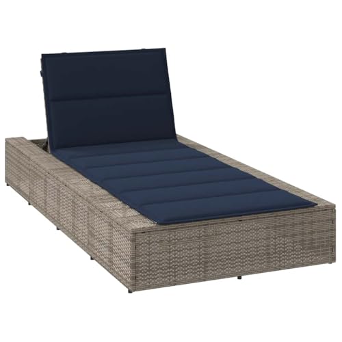 Qnhdfrt Sonnenliege Grau PE-Rattan mit Verstellbarer Rückenlehne und gepolsterten Kissen für Garten, Balkon und Pool von Qnhdfrt
