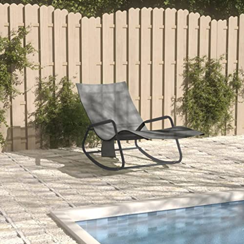 Qnhdfrt Sonnenliege Grau mit Stahlgestell und Textilene-Gewebe, Strandliege und Gartenliege für Outdoor-Entspannung, Schaukelstuhl mit Rückenlehne und Seitentasche von Qnhdfrt