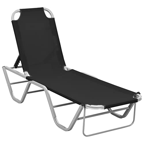 Qnhdfrt Sonnenliege aus Aluminium und Textilene Schwarz für Strand, Garten und Camping - Robuste und atmungsaktive Liege mit Verstellbarer Position von Qnhdfrt