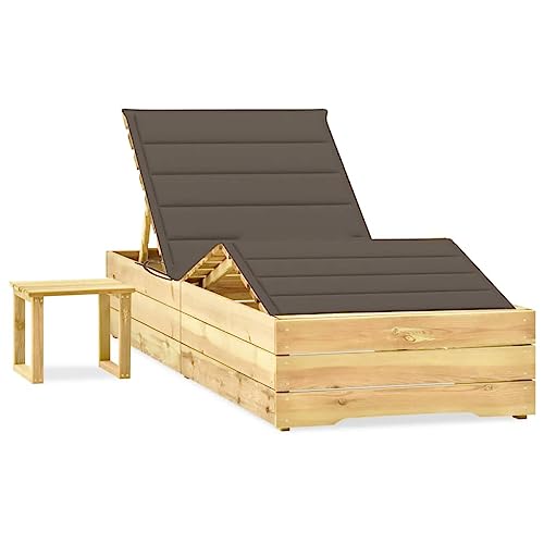 Qnhdfrt Sonnenliege aus Kiefernholz mit Verstellbarer Rückenlehne und Fußstütze inklusive Tisch und Auflage für Garten, Balkon und Strand von Qnhdfrt