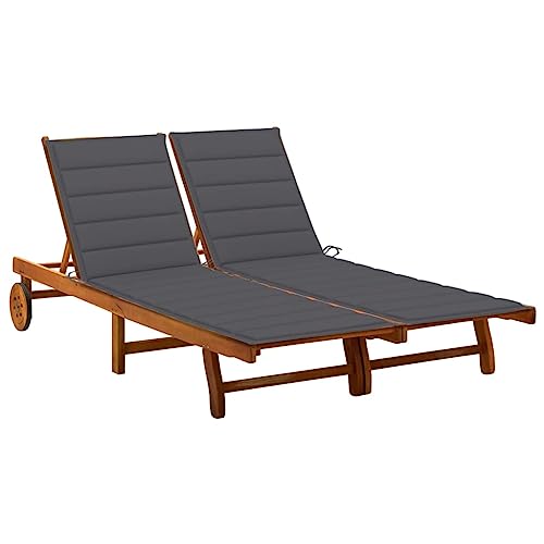 Qnhdfrt Sonnenliege aus Massivholz Akazie mit Verstellbarer Rückenlehne und Fußstütze, Anthrazit Polster, Outdoor Relaxliege für Garten, Balkon und Poolbereich von Qnhdfrt