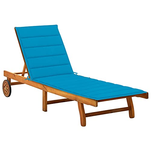Qnhdfrt Sonnenliege aus Massivholz Akazie mit Verstellbarer Rückenlehne und Fußstütze, Blau, Outdoor Relaxliege für Garten, Balkon und Poolbereich von Qnhdfrt
