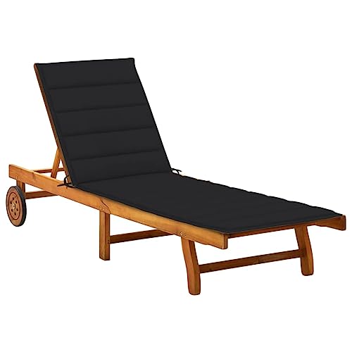 Qnhdfrt Sonnenliege aus Massivholz Akazie mit Verstellbarer Rückenlehne und Fußstütze, Schwarze Polsterauflage, Outdoor Relaxliege für Garten, Balkon und Poolbereich von Qnhdfrt