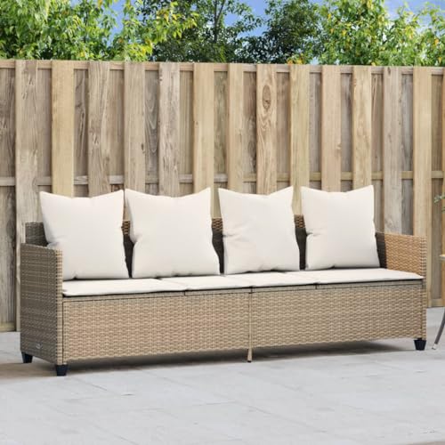 Qnhdfrt Sonnenliege aus PE-Rattan Beige mit Verstellbarer Rückenlehne und Fußstütze, Bequeme Gartenliege mit waschbaren Kissen für Strand, Balkon und Terrasse von Qnhdfrt