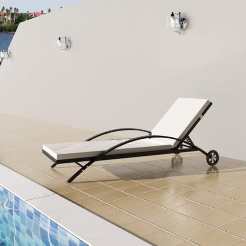 Qnhdfrt Sonnenliege aus PE-Rattan mit Verstellbarer Rückenlehne und cremeweißem Polster Schwarz Gartenliege Strandliege Relaxliege für Terrasse Balkon und Garten von Qnhdfrt