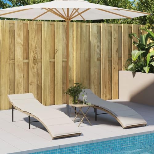 Qnhdfrt Sonnenliege aus PE-Rattan mit Verstellbarer Rückenlehne und gepolsterten Kissen, beige, robust & witterungsbeständig für Garten, Balkon und Strand von Qnhdfrt