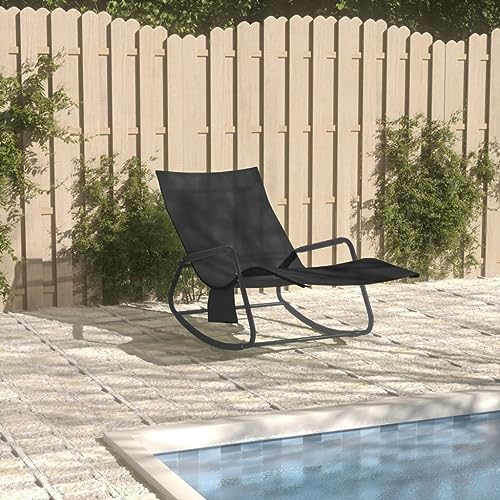Qnhdfrt Sonnenliege aus Stahl und Textilene-Gewebe Schwarz, Strandliege und Gartenliege mit Seitentasche, Outdoor Relaxliege für Strand, Balkon und Garten von Qnhdfrt