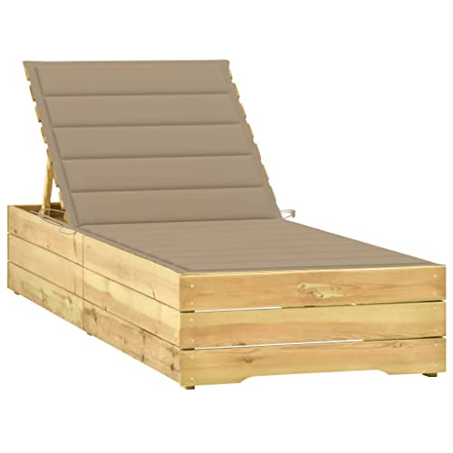 Qnhdfrt Sonnenliege aus imprägniertem Kiefernholz mit Verstellbarer Rückenlehne und Beiger Auflage, robuste Gartenliege für Strand, Balkon und Camping von Qnhdfrt