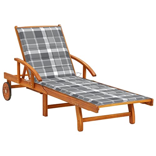 Qnhdfrt Sonnenliege aus massivem Akazienholz mit Verstellbarer Rückenlehne und Fußstütze graues Karomuster Outdoor Relaxliege für Garten Terrasse und Balkon Qnhdfrt Sonnenliege aus massivem Akazienholz mit Verstellbarer Rückenlehne und Fußstütze graues Karomuster Outdoor Relaxliege für Garten Terrasse und Balkon von Qnhdfrt