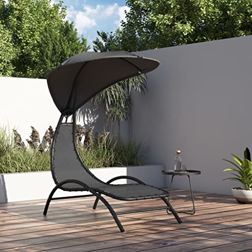 Qnhdfrt Sonnenliege mit Dach Dunkelgrau 167x80x195 cm Textilene & Stahl Robust und Bequem für Garten, Balkon und Strand von Qnhdfrt