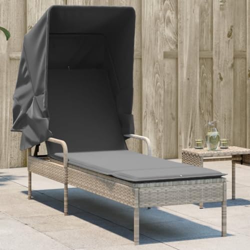 Qnhdfrt Sonnenliege mit Dach PE-Rattan Hellgrau Verstellbare Rückenlehne & Ausziehbares Sonnendach für Garten, Balkon und Strand von Qnhdfrt