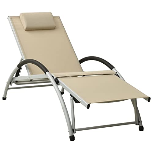 Qnhdfrt Sonnenliege mit Kissen aus strapazierfähigem Textilene, Verstellbarer Rückenlehne und Fußteil, Creme/Silber, pulverbeschichtetes Aluminium, leicht & stabil für Garten, Balkon und Strand Qnhdfrt Sonnenliege mit Kissen aus strapazierfähigem Textilene, Verstellbarer Rückenlehne und Fußteil, Creme/Silber, pulverbeschichtetes Aluminium, leicht & stabil für Garten, Balkon und Strand von Qnhdfrt