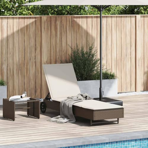 Qnhdfrt Sonnenliege mit Rollen PE-Rattan Braun Verstellbare Rückenlehne & Abnehmbares Kissen für Pool Balkon und Camping Qnhdfrt Sonnenliege mit Rollen PE-Rattan Braun Verstellbare Rückenlehne & Abnehmbares Kissen für Pool Balkon und Camping von Qnhdfrt