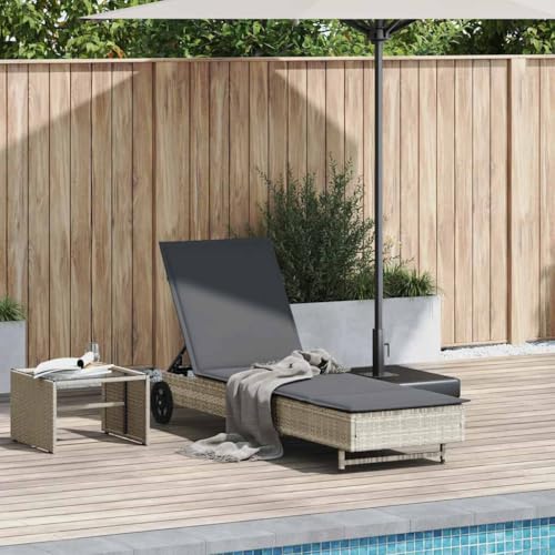Qnhdfrt Sonnenliege mit Rollen PE-Rattan Hellgrau 3-Fach verstellbare Rückenlehne wasserfester Bezug für Pool Balkon und Camping von Qnhdfrt