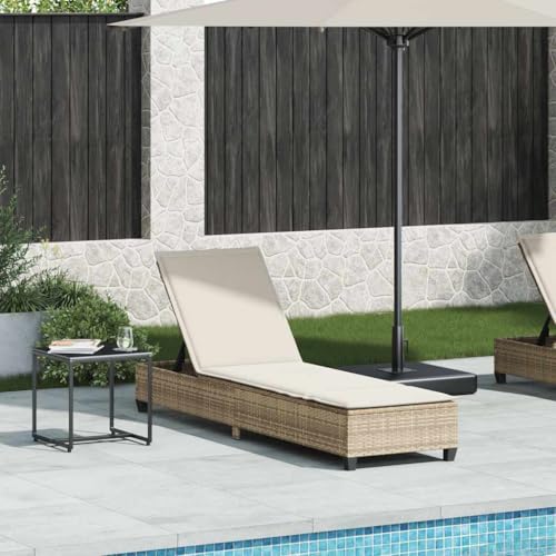 Qnhdfrt Sonnenliege mit Verstellbarer Rückenlehne Beige PE-Rattan Gartenliege Strandliege Outdoor Relaxliege mit gepolstertem Kissen von Qnhdfrt