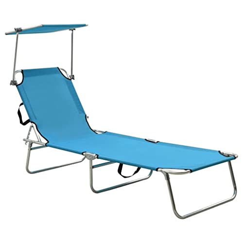 Qnhdfrt Sonnenliege mit verstellbarem Sonnendach, Blau, pulverbeschichtetes Aluminium, faltbar, für Garten, Strand und Pool Qnhdfrt Sonnenliege mit verstellbarem Sonnendach, Blau, pulverbeschichtetes Aluminium, faltbar, für Garten, Strand und Pool von Qnhdfrt