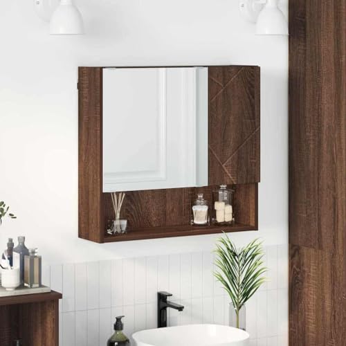 Qnhdfrt Spiegelschrank Braune Eiche 59 x 17 x 55 cm Holzwerkstoff matt mit Flatspiegel und 5 Regalen moderner Badschrank klein & schmal für Badezimmer Flur Gäste WC Qnhdfrt Spiegelschrank Braune Eiche 59 x 17 x 55 cm Holzwerkstoff matt mit Flatspiegel und 5 Regalen moderner Badschrank klein & schmal für Badezimmer Flur Gäste WC von Qnhdfrt