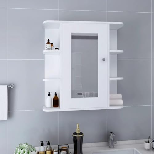 Qnhdfrt Spiegelschrank Weiß 66x17x63 cm Schmaler Badezimmerschrank mit 8 Fächern Modernes Design aus MDF und Glas für Bad WC Qnhdfrt Spiegelschrank Weiß 66x17x63 cm Schmaler Badezimmerschrank mit 8 Fächern Modernes Design aus MDF und Glas für Bad WC von Qnhdfrt