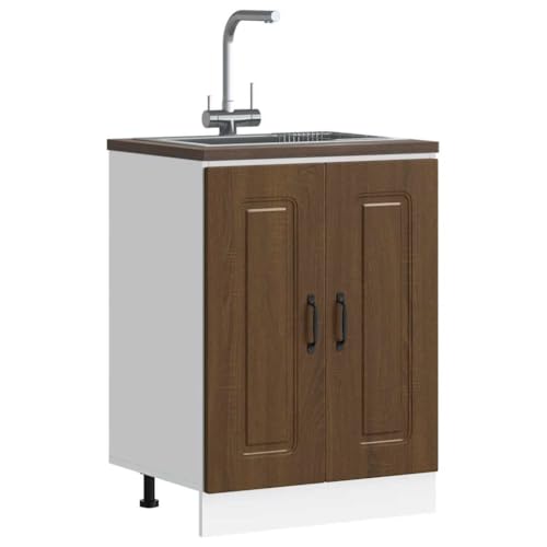 Qnhdfrt Spülenunterschrank Braun Eiche 60x46x81,5 cm Küchenunterschrank mit Stauraum aus Holzwerkstoff für Küchenspüle von Qnhdfrt