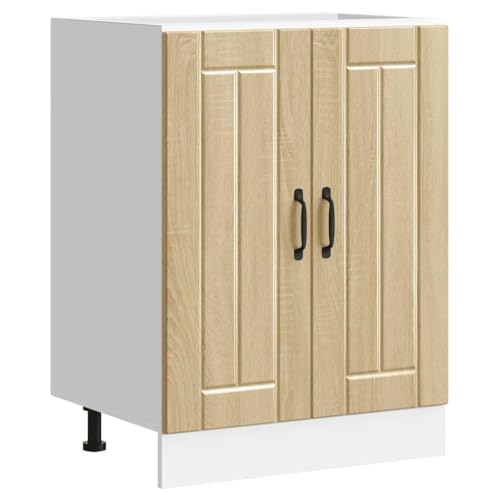 Qnhdfrt Spülenunterschrank Küche 60x46x81,5cm Sonoma-Eiche Holzwerkstoff mit Stauraum, verstellbaren Füßen und praktischen Türen für Geschirr und Vorräte von Qnhdfrt