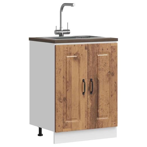 Qnhdfrt Spülenunterschrank Küchenschrank Altholz-Optik 60x46x81,5 cm mit verstellbaren Füßen für Küchenaufbewahrung und optimale Organisation von Qnhdfrt