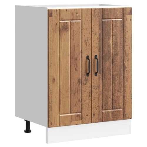Qnhdfrt Spülenunterschrank Küchenschrank Altholz-Optik aus Holzwerkstoff 60x46x81.5cm mit verstellbaren Füßen und großem Stauraum – Robust und pflegeleicht für Ihre Kücheneinrichtung von Qnhdfrt