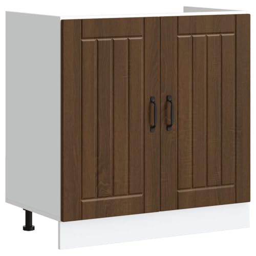 Qnhdfrt Spülenunterschrank Küchenschrank Braun Eichen-Optik Holzwerkstoff 80x46x81,5cm mit verstellbaren Füßen großzügigem Stauraum für Küchenaufbewahrung von Qnhdfrt