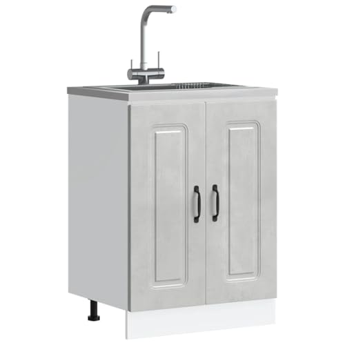 Qnhdfrt Spülenunterschrank Küchenschrank Kalmar Betongrau 60x46x81,5 cm aus robustem Holzwerkstoff mit verstellbaren Füßen und großem Stauraum für Kücheneinrichtung von Qnhdfrt
