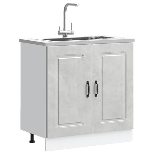 Qnhdfrt Spülenunterschrank Küchenschrank Kalmar Betongrau 80x46x81,5 cm aus Holzwerkstoff mit Verstellbaren Füßen für Kücheneinrichtung Optimierte Aufbewahrung von Qnhdfrt