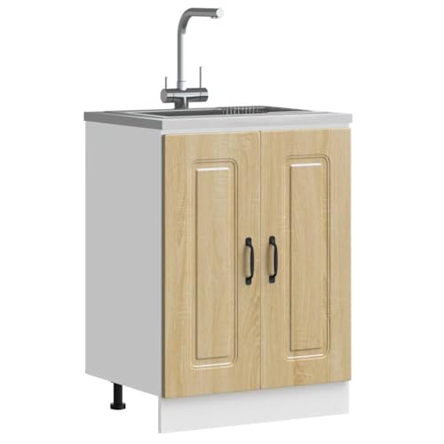 Qnhdfrt Spülenunterschrank Küchenschrank Kalmar Sonoma-Eiche 60x46x81,5 cm mit verstellbaren Füßen und großem Stauraum für optimale Küchenorganisation von Qnhdfrt